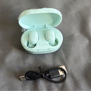 Mint Green Wireless Earbuds with Charging Case